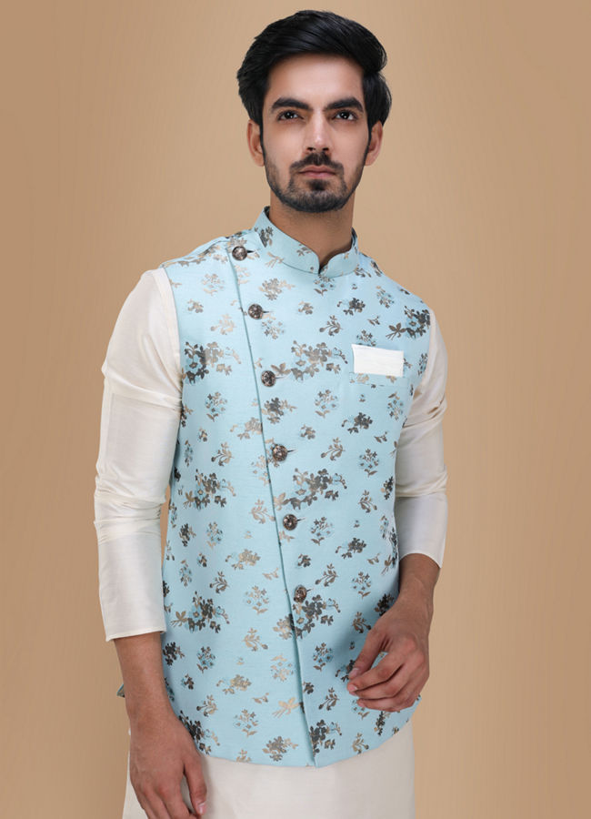 alt message - Manyavar Men Achkan Style Kurta Jacket Set image number 0